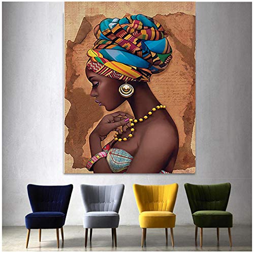 Dayanzai Lienzo De Pintura Cartel Modular Decoración Del Hogar Africano Negro Mujer Imágenes De Pared Ilustraciones Hd Estilo Nordic Impreso Para La Sala De Estar-60X80Cm-Sin Marco