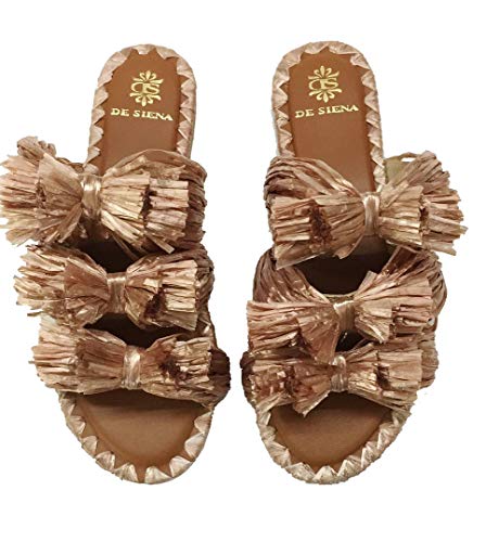 De Siena FATINE Sandalias con lazo de rafia para mujer, color Beige, talla 37 EU