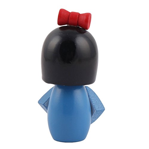 DealMux Escritorio de Madera Hecho a Mano Flor grabada Oriental Japonesa de la Muchacha del Kimono de la muñeca de Kokeshi Azul