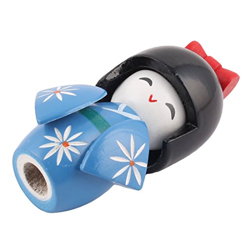 DealMux Escritorio de Madera Hecho a Mano Flor grabada Oriental Japonesa de la Muchacha del Kimono de la muñeca de Kokeshi Azul