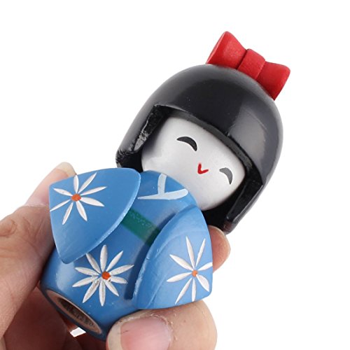 DealMux Escritorio de Madera Hecho a Mano Flor grabada Oriental Japonesa de la Muchacha del Kimono de la muñeca de Kokeshi Azul