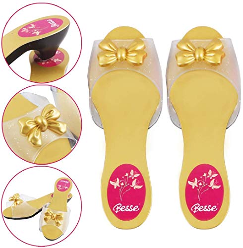 deAO Juego de Zapatos y Accesorios de Princesa Conjunto Infantil de Imitación 4 Pares de Zapatos de Tacón y 8 Joyas Fabricado en Plástico