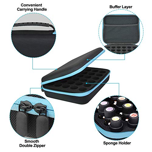 DECARETA Caja de Aceites Esenciales,30 Botellas Impermeable Carcasa Rígida Aceite Esencial Funda de Transporte,Caja de Almacenamiento, Aceite Esencial 5ml 10 ml 15 ml (No Incluye Las Botellas)