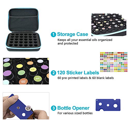 DECARETA Caja de Aceites Esenciales,30 Botellas Impermeable Carcasa Rígida Aceite Esencial Funda de Transporte,Caja de Almacenamiento, Aceite Esencial 5ml 10 ml 15 ml (No Incluye Las Botellas)