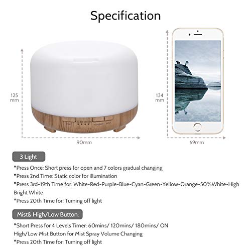 Decdeal 480ml Humidificador de Aire Acústico ultrasónico Difusor de Aroma Fabricante de Niebla con Control Remoto Controlador 7 Luces, 4 Niveles Ajuste de Tiempo