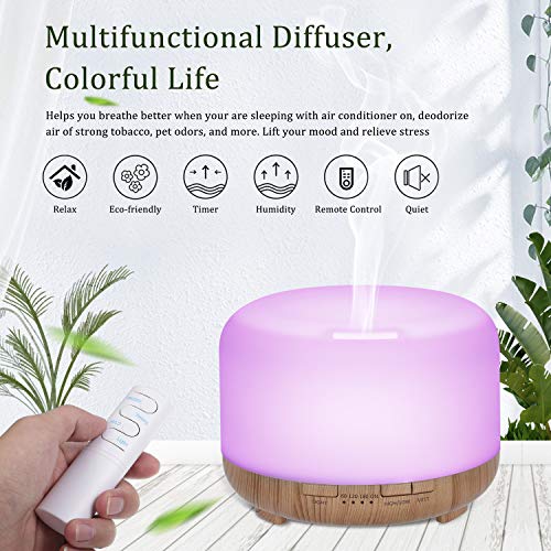Decdeal 480ml Humidificador de Aire Acústico ultrasónico Difusor de Aroma Fabricante de Niebla con Control Remoto Controlador 7 Luces, 4 Niveles Ajuste de Tiempo