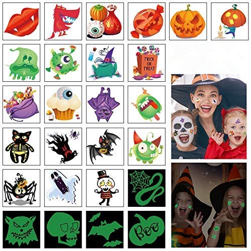 DEEPLAY 180pcs Assorted Halloween Tattoos, 30 Designs Including 36 Glow in The Dark Children Tattoos Halloween Trick or Treat Ghost Monster Pumpkin Tattoos