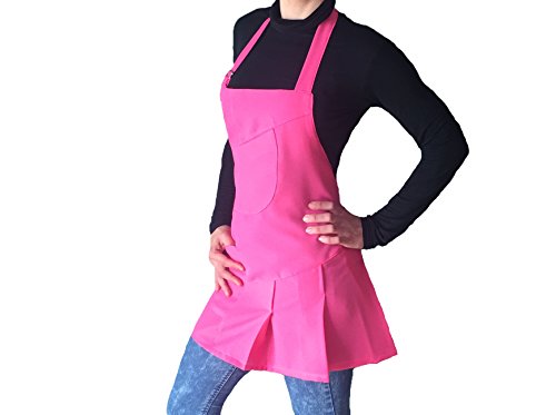 Delantal para Mujer de Trabajo, Delantal para Peluquero, blanqueamiento, para peluquería y Esteticista, Bares, restaurantes, Baristas, Pubs, para Mujeres, luz Fucsia, Made in Italy