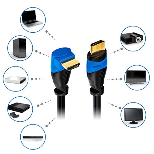 deleyCON 1,5m Cable HDMI Ángulo de 90° - Compatible con HDMI 2.0/1.4 - UHD 4K HDR 3D 1080p 2160p ARC - de Alta Velocidad con Ethernet - Negro