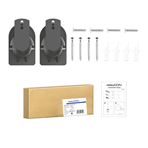 deleyCON Universal 2X Altavoz Soporte de Pared Apoyo Titular de Boxeo Giratorio + Basculante hasta 3,5kg Montaje en Techo + Montaje en Pared - Negro