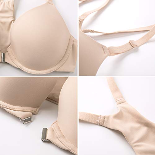 DELIMIRA - Sujetador Cierre Delantero con Aros y Relleno Sin Costuras para Mujer Beige 95C