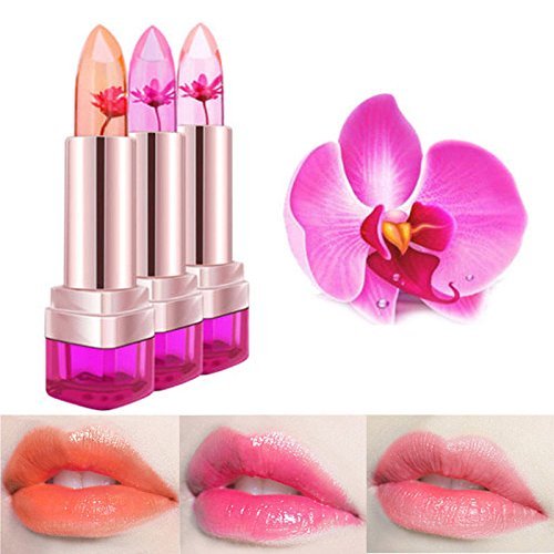 Demarkt 3pcs Flor De Jalea Barra De Labios Que Cambia De Color De Larga Duración Brillo De hidratantes Labios Sabor （Limón uva melocotón）