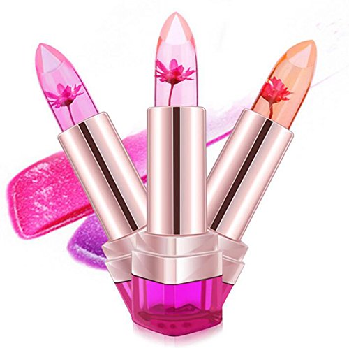 Demarkt 3pcs Flor De Jalea Barra De Labios Que Cambia De Color De Larga Duración Brillo De hidratantes Labios Sabor （Limón uva melocotón）