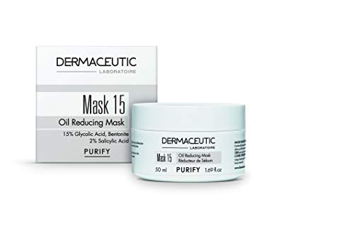 Dermaceutic Mask 15 - Mascarilla facial que controla la grasitud y el sebo - Mascarilla de arcilla de bentonita, ácido glicólico y ácido salicílico - Limpieza profunda de poros - 50 ml