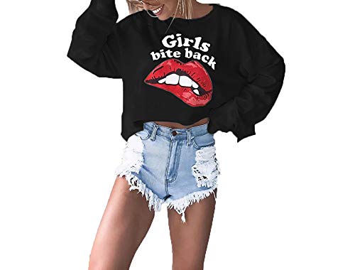 Derrick Aled(k) zhuke Camiseta De Mujer Big Lips Letter Print Pullover Crew Neck Sweatshirt Top