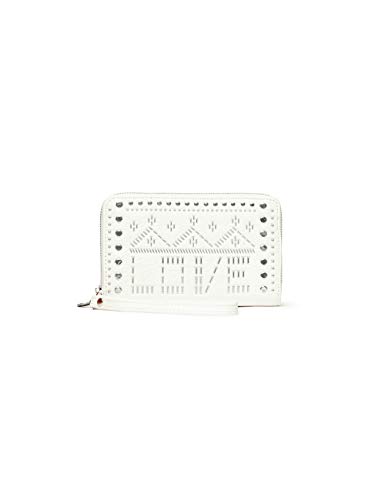Desigual Mone_Azabache - Cartera con Cremallera para Mujer, Color Blanco, Talla 2x9x15 cm (B x H x T)