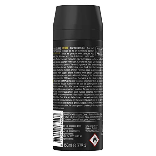 Desodorante Axe Gold Temptation sin sales de aluminio, 150 ml, 3 unidades (3 x 150 ml)