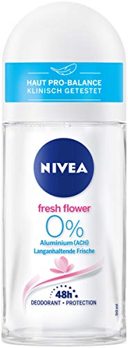 Desodorante Nivea Fresh Flower Roll On (50 ml), sin aluminio (ACH) con aroma fresco de flores y protección antibacteriana, desodorante 48 h