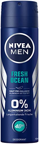 Desodorante Nivea Men Fresh Ocean - Desodorante en spray (150 ml), desodorante sin aluminio (ACH) con fórmula refrescante, desodorante con 48 h de protección, cuida la piel