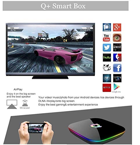 DeWEISN Android 9.0 TV Box, Q Plus Smart Box 4GB RAM 64GB ROM H6 Quad-Core cortex-A53 Mali T720 GPU Reproductor Multimedia 2.4GHz WiFi 6K H.265 100M Enternet con USB 3.0 Caja de Televisor