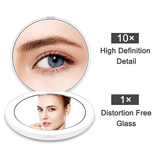 deweisn Compacto Espejo de Viaje, Espejo de Maquillaje Espejo de Bolsillo para Maquillaje con Luz Aumento1X y 10X Espejo Portátil con 12 LED Regalo para Mujer y Niña
