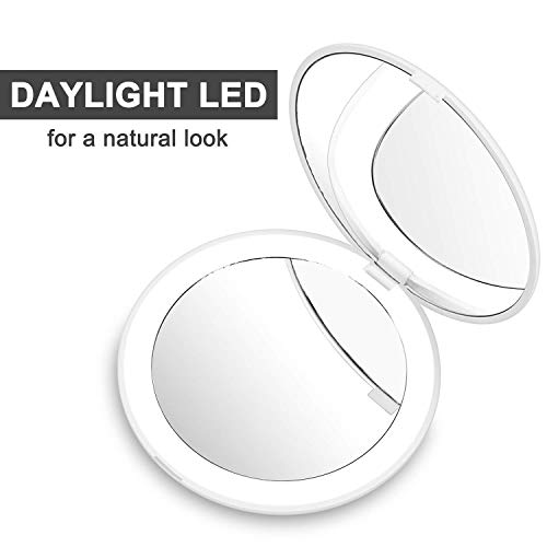 deweisn Compacto Espejo de Viaje, Espejo de Maquillaje Espejo de Bolsillo para Maquillaje con Luz Aumento1X y 10X Espejo Portátil con 12 LED Regalo para Mujer y Niña