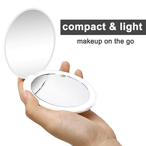 deweisn Compacto Espejo de Viaje, Espejo de Maquillaje Espejo de Bolsillo para Maquillaje con Luz Aumento1X y 10X Espejo Portátil con 12 LED Regalo para Mujer y Niña
