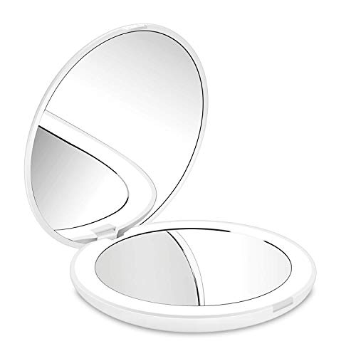deweisn Compacto Espejo de Viaje, Espejo de Maquillaje Espejo de Bolsillo para Maquillaje con Luz Aumento1X y 10X Espejo Portátil con 12 LED Regalo para Mujer y Niña