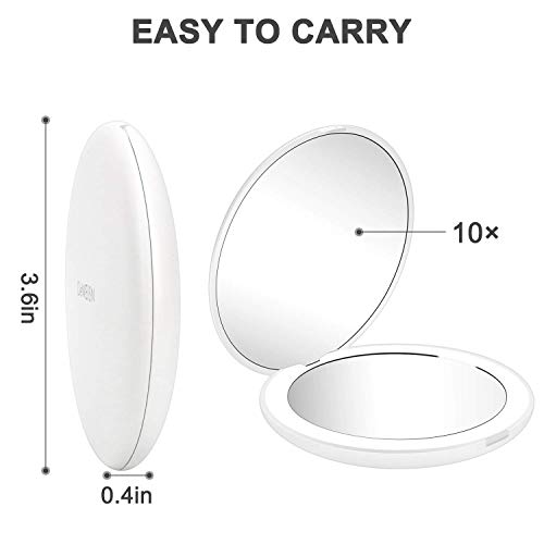 deweisn Compacto Espejo de Viaje, Espejo de Maquillaje Espejo de Bolsillo para Maquillaje con Luz Aumento1X y 10X Espejo Portátil con 12 LED Regalo para Mujer y Niña