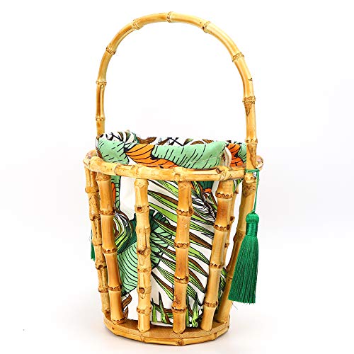 DEWIN Bolso de bambú - Bolso de bambú Borla Hecha a Mano Bolso Tejido de bambú Bolso de Mano Bolso de Cubo Bolso de Playa Hueco para Vacaciones