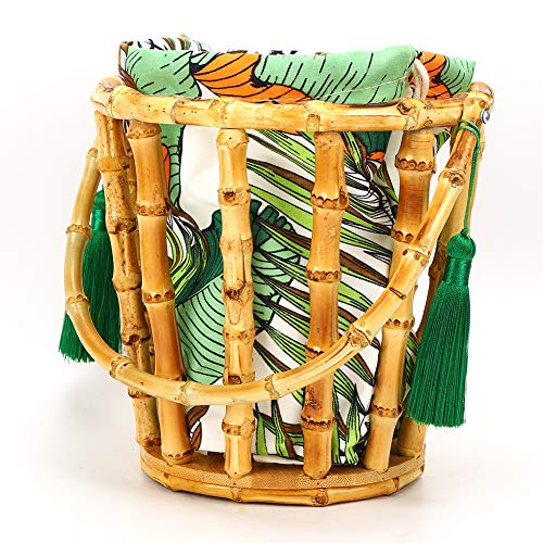 DEWIN Bolso de bambú - Bolso de bambú Borla Hecha a Mano Bolso Tejido de bambú Bolso de Mano Bolso de Cubo Bolso de Playa Hueco para Vacaciones