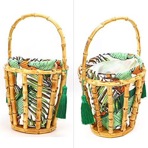 DEWIN Bolso de bambú - Bolso de bambú Borla Hecha a Mano Bolso Tejido de bambú Bolso de Mano Bolso de Cubo Bolso de Playa Hueco para Vacaciones