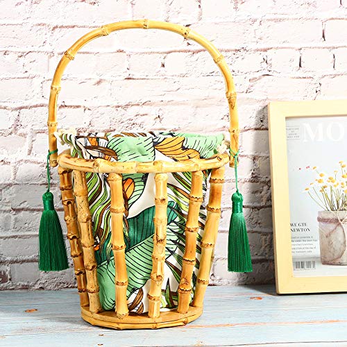 DEWIN Bolso de bambú - Bolso de bambú Borla Hecha a Mano Bolso Tejido de bambú Bolso de Mano Bolso de Cubo Bolso de Playa Hueco para Vacaciones