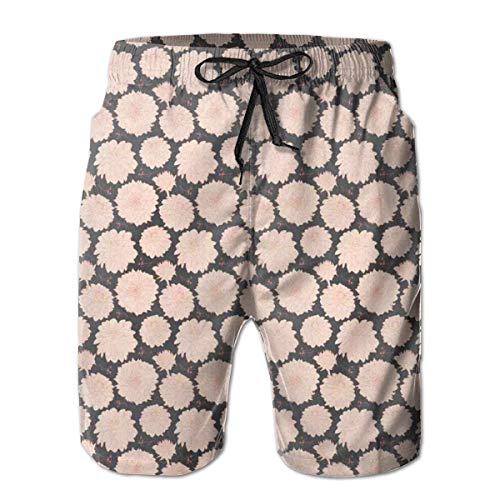 DHNKW Boys Swimming Shorts Funny Printed,Soft Toned Flower Leaf Botanical Beauty Essence Shabby Ornamental Motif,Quick Dry Beach Board Trunks with Mesh Lining,Medium