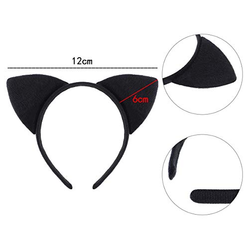 Diadema de orejas de gato, 2 piezas de aro para mujeres y niñas, orejas de gato, diadema para el pelo, disfraz de fiesta (negro)