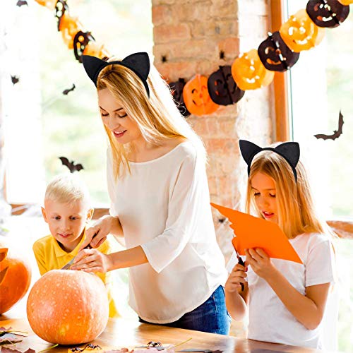 Diadema de orejas de gato, 2 piezas de aro para mujeres y niñas, orejas de gato, diadema para el pelo, disfraz de fiesta (negro)