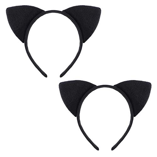 Diadema de orejas de gato, 2 piezas de aro para mujeres y niñas, orejas de gato, diadema para el pelo, disfraz de fiesta (negro)