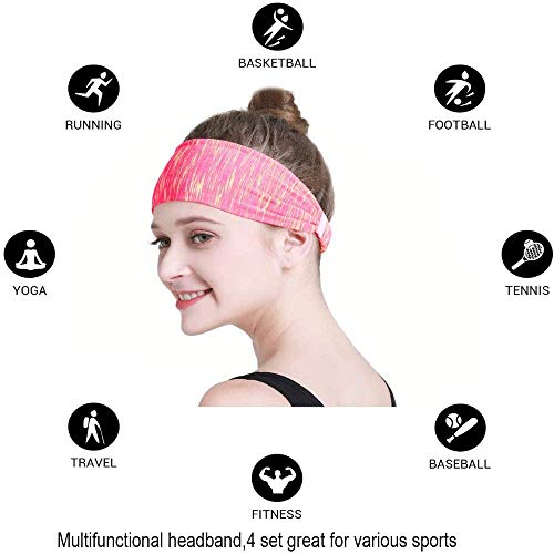 Diadema Deportiva, Cinta Sudor Cabeza Mujer,Diadema Deportiva Mujer Hombre, Cinta la Cabeza Yoga Correr Quick Dry Stretchy Banda de Cabeza,para Correr, Fitness, Ciclismo, Yoga, Baloncesto (4Pack)