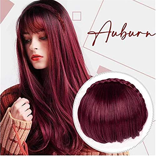 Diadema Secret Bang & Braid Diadema con flecos de pelo sintético con postizo trenzado ， Peluca con diadema de fibra química con flequillo trenzado de doble hebra (Marrón-negro)