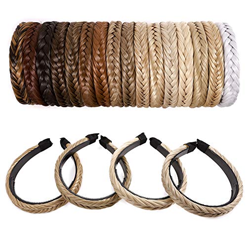 Diademas con trenza de cola de pez 0.6"de ancho Diadema trenzada Trenzas trenzadas Banda elástica para el cabello Bohemia natural Mujeres Niñas Marrón claro Blend Rubio