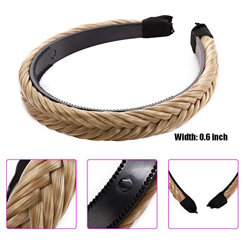 Diademas con trenza de cola de pez 0.6"de ancho Diadema trenzada Trenzas trenzadas Banda elástica para el cabello Bohemia natural Mujeres Niñas Marrón claro Blend Rubio