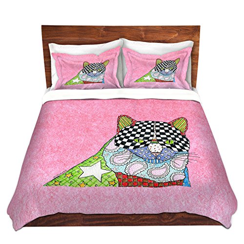 DiaNoche Designs – Juego de Funda de edredón de Sarga cepillada para Cama Doble, Queen, King por Marley Ungaro – Gato Rosa Claro para Dormitorio y Ropa de Cama Ideas