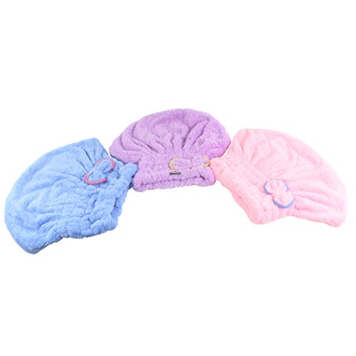 Dianoo 3PCS sombrero cabello seco, mujer linda seco gorro para el cabello, linda bowknot ultra absorbente ducha bañera tapón de SPA, cabello el secado tapa de envoltura, 3PCS (colores al azar)