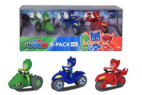 Dickie- PJ Mask 3 Motos de Juguete con Personaje, Multicolor (3143003)