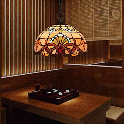 DIMPLEYA Lámpara Colgante Vintage, Lámpara Colgante Estilo Tiffany con Vitrales Φ25cm Accesorio De Iluminación Colgante para Techo para Cocina, Sala De Estar, Hotel, Comedor Base E27, 30cm