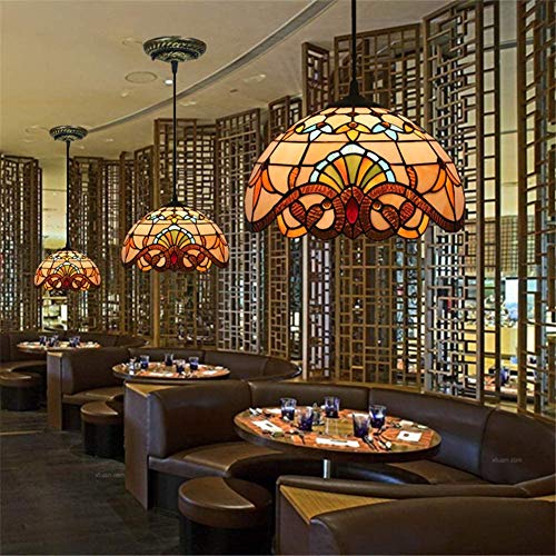 DIMPLEYA Lámpara Colgante Vintage, Lámpara Colgante Estilo Tiffany con Vitrales Φ25cm Accesorio De Iluminación Colgante para Techo para Cocina, Sala De Estar, Hotel, Comedor Base E27, 30cm