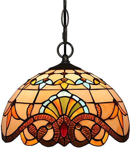 DIMPLEYA Lámpara Colgante Vintage, Lámpara Colgante Estilo Tiffany con Vitrales Φ25cm Accesorio De Iluminación Colgante para Techo para Cocina, Sala De Estar, Hotel, Comedor Base E27, 30cm