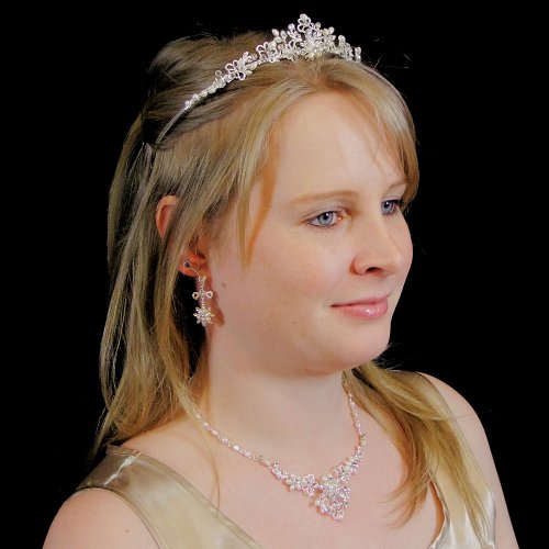 Diseño de mujer decoración de piedras brillantes y sistema de limpieza de la perla de diseño con texto en inglés y corona (de plata de ley con baño de oro de) (e2049ts)
