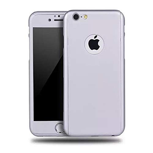 Diseño ultra delgado, fino suave, cuerpo completo funda protectora con protector de pantalla de vidrio templado para Apple iPhone 6+/6S+- plata