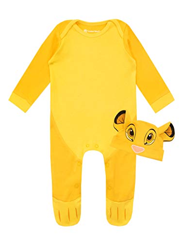 Disney Conjunto de Pijama Entera y Gorro para Niños Bebés El Rey león Amarillo 6-9 Meses